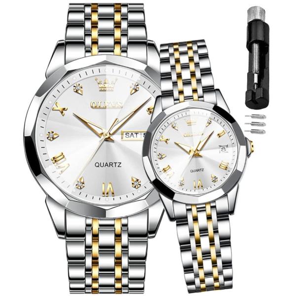 OLEVS Valentines Couple Pair Watches for Men and W...