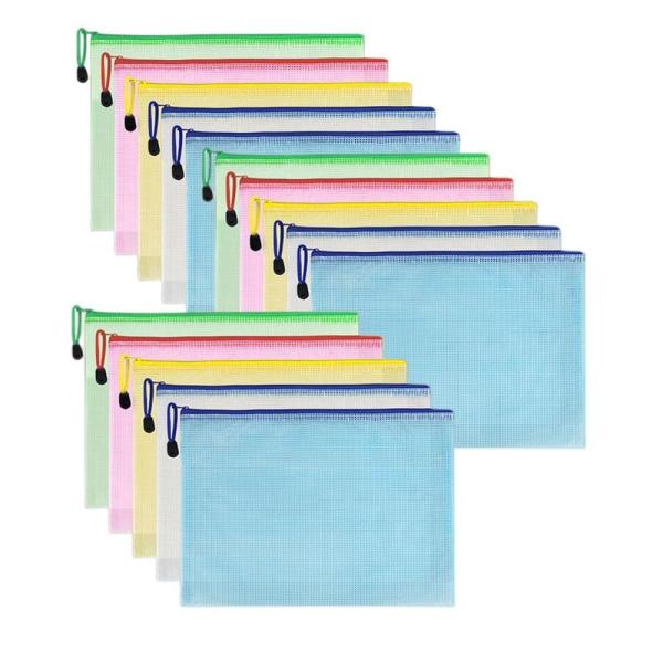 メッシュジッパーポーチ 15個 防水 ファイルバッグ プラスチック財布 ファイルバッグ 学用品 オフ...