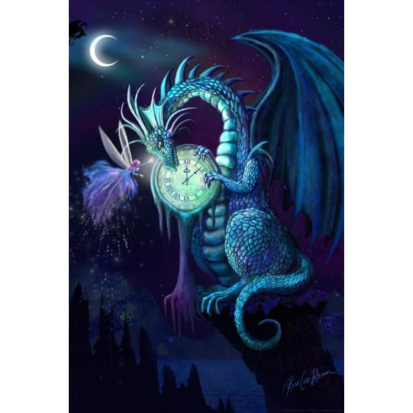Blue Time Dragon with Fairy Friend by Rose Khan Co...
