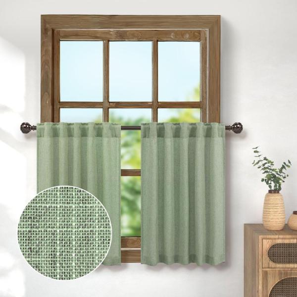 Sage Green Half Curtains for Window 36in Long Line...