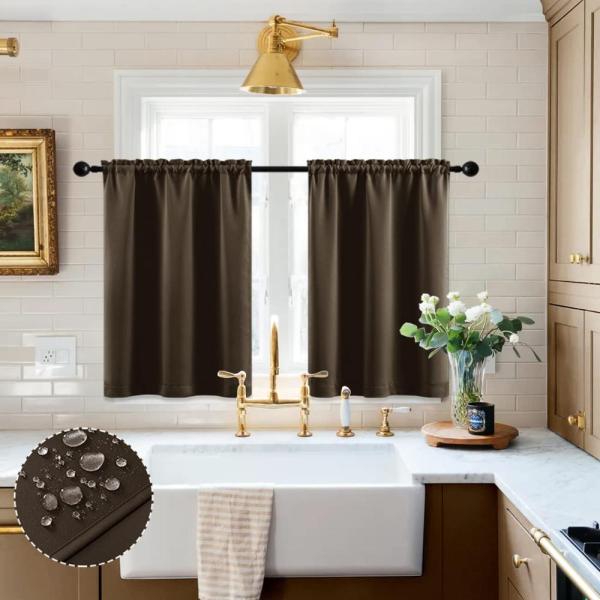 XTMYI Dark Brown Cafe Curtains for Kitchen Set of ...