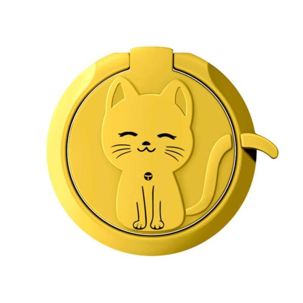 かわいい猫 カートゥーン リキッドフィール 携帯電話リング バックル スタンドホルダー(イエロー)