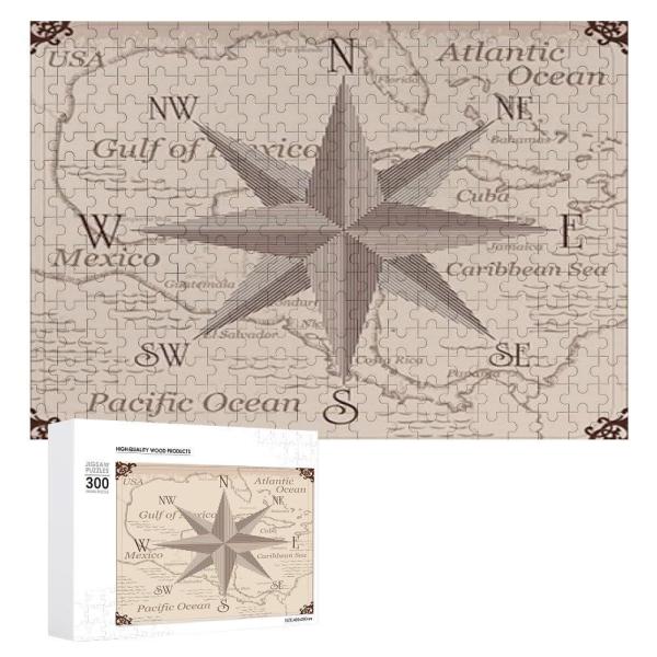 jarenap Compass,15.7x11in Wooden Picture Puzzle fo...