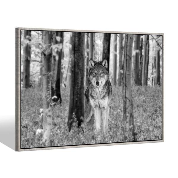 ウルフアニマルキャンバスウォールアート - 黒いオオカミの絵 森に立っているオオカミの目 アートワー...