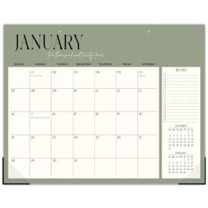 卓上カレンダー 2024-2025 - カレンダー 2024年1月から2025年6月までの18か月 シンプルなカラーデザイン 大きな罫線入りブロック｜joyfullab