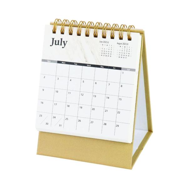 小型 デスクカレンダー 2023年6月~2024年12月 ポータブル 大理石 ヴィンテージゴールドコ...