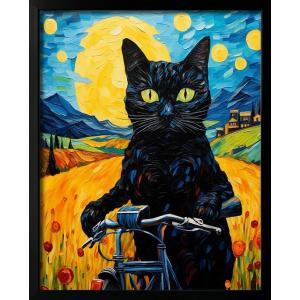 面白い黒猫が自転車に座っているウォールアート画像 ユーモラスでかわいいプレッピーアニマルキャット 壁...