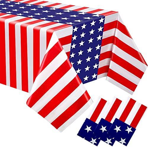 Newwiee 3 Pcs 4th of July Tablecloth, American Fla...