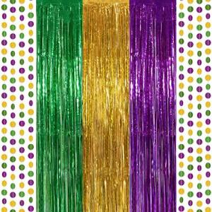Cheerland Green Gold Purple Mardi Gras Backdrop Fat Tuesday Tinsel Foil Friの商品画像