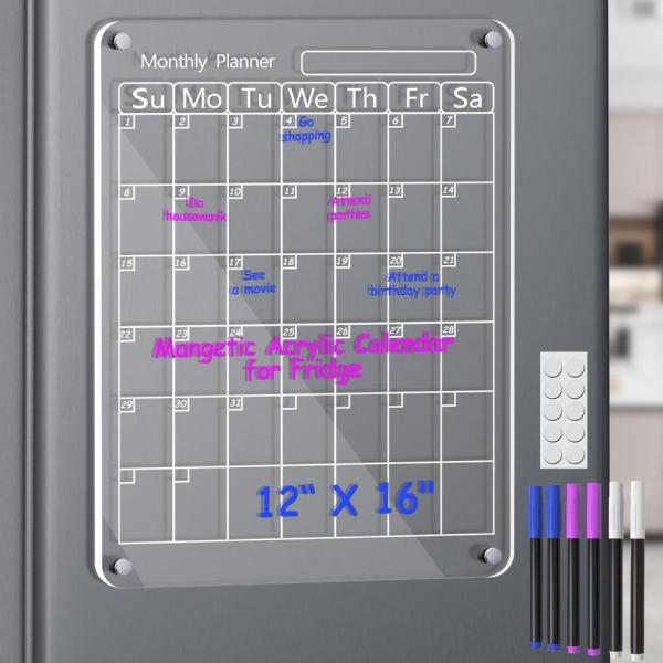 冷蔵庫用アクリル磁気カレンダー 16インチx12インチ クリアアクリル 磁気ホワイトボード 計画ボー...