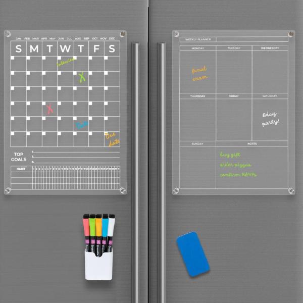 Lumisel 縦型磁気冷蔵庫カレンダー ホワイトボード - マグネットアクリルカレンダーで整理 冷...