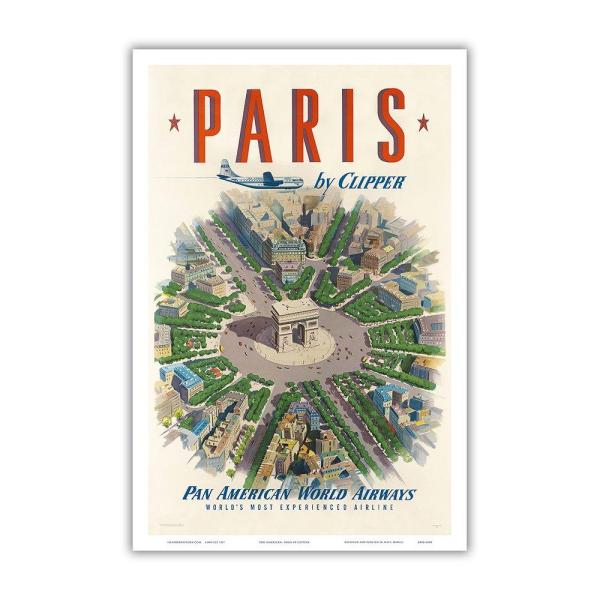 クリッパーパリ - 凱旋フランスの凱旋門 パンアメリカン航空 ビンテージな航空会社のポスター c.1...