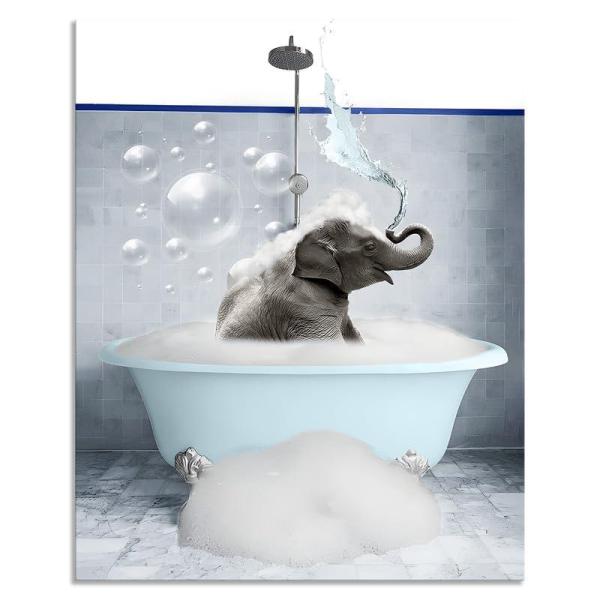 面白い象 バスルーム 壁アート バスタブ 象 キャンバス絵画 かわいいバスルームポスター キッズバス...