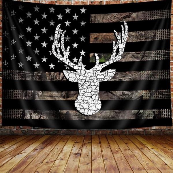 アメリカ国旗 ハンティング装飾 タペストリー 黒と白の鹿 迷彩タペストリー 壁掛け メンズ 寝室 タ...