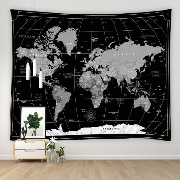 YOZSLGU Black World Map Tapestry Geography Educati...