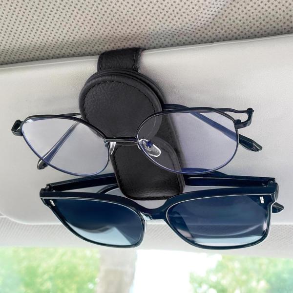 KIWEN サングラスホルダー カーバイザー用 磁気レザーサングラス 眼鏡ハンガークリップ 車用サン...