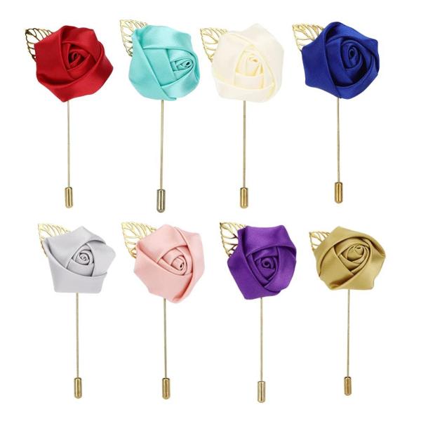 8Pcs Mens Lapel Pin Handmade Satin Flower Boutonni...