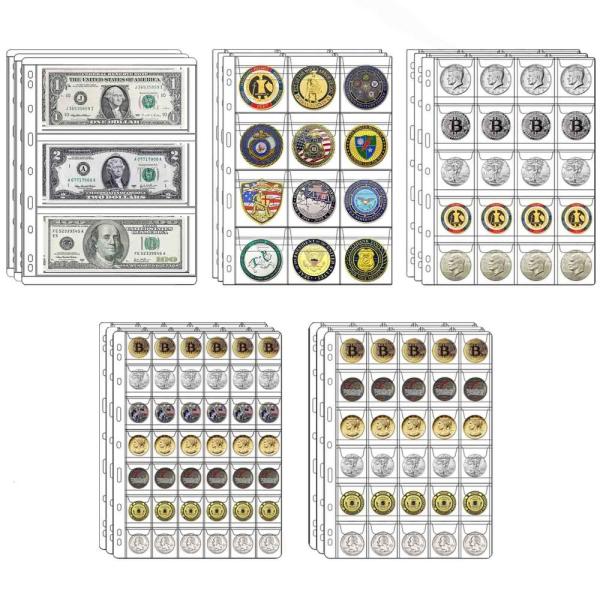 15枚 コインコレクション用品ページ 5サイズ コイン収集ポケットページ 標準の9穴コインバインダー...
