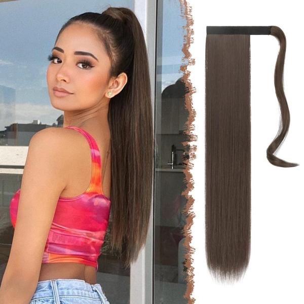 FESHFEN Straight Long Ponytail Extensions 24 Inch ...