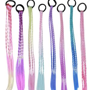 8 Pcs Color Braids Hair Extensions Girls Hairpieces Ponytail with Rubber Ba