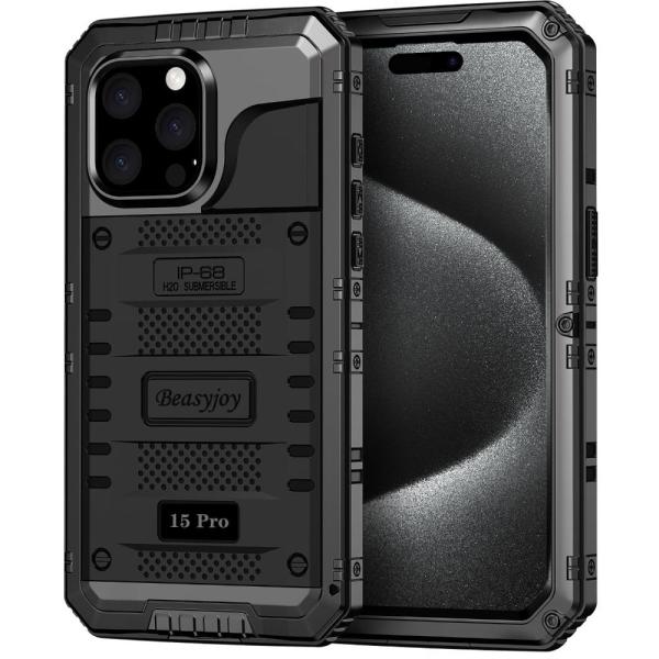 Beasyjoy 防水ケース iPhone 15 Pro用 メタルケース スクリーンプロテクター付き...
