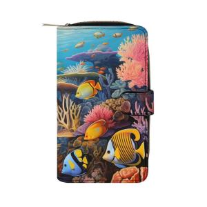 Tropical Fish and Coral Reef PU Leather Womens Wallet Large Capacity Zipperの商品画像