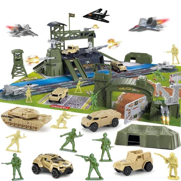 46 PCS Military Base Set,Army Men Playset with Veh...