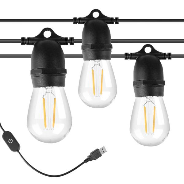 Spacelumen 24.6フィート USB電源ストリングライト 飛散防止S14 LED電球10個...