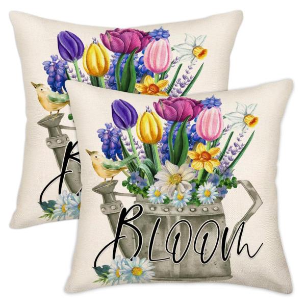 Spring Throw Pillow Covers 20x20 Set of 2 Tulip Da...