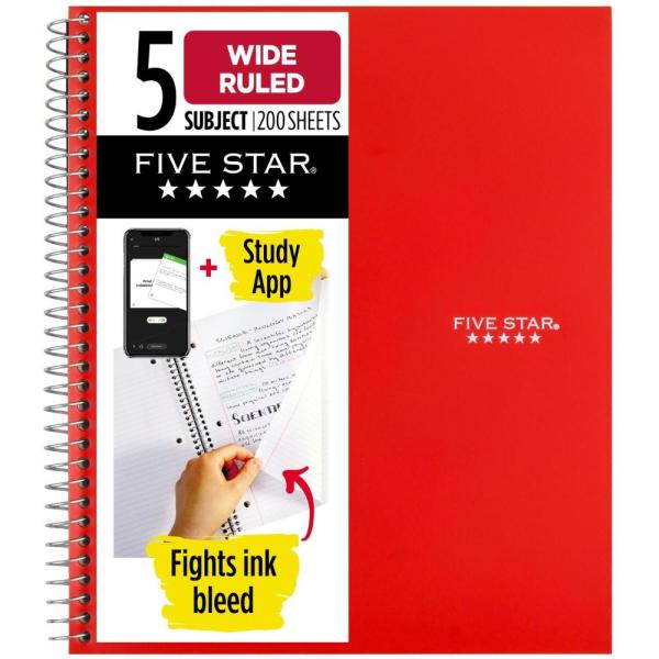 (1 Pack, Red) - Five Star Spiral Notebook, 5 Subje...