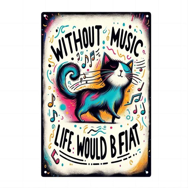 Funny Cat Music Metal Poster Without Music Life Wo...