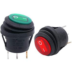 TWTADE/ 2個12V SPST 3件のピンオン/オフ防水ラウンドロッカートグルスイッチコントロールカーまたはボート（グリーン/レッドLEDライト