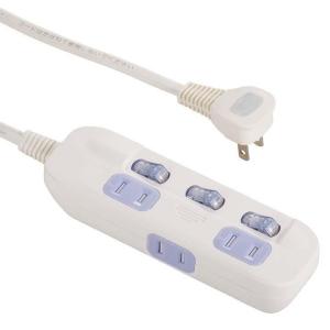 3個口2Mタップ交互コンセント 延長コード 充電 ケーブル  HS-TSP32A2-W オーム電機