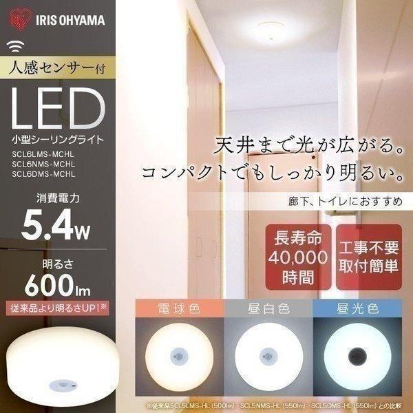 シーリングライト 小型 LED 人感センサー アイリスオーヤマ おしゃれ 600lm SCL6LMS...