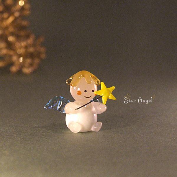 ガラス細工　クリスマス　天使　エンジェル　星　クリスマス雑貨　置物　　　　星を持って願いを込めて　ス...