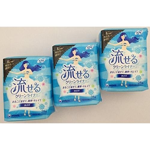 お得3袋セット ソフィ 流せるクリーンライナー 無香料 28枚入×3袋 (unicharm Sofy...
