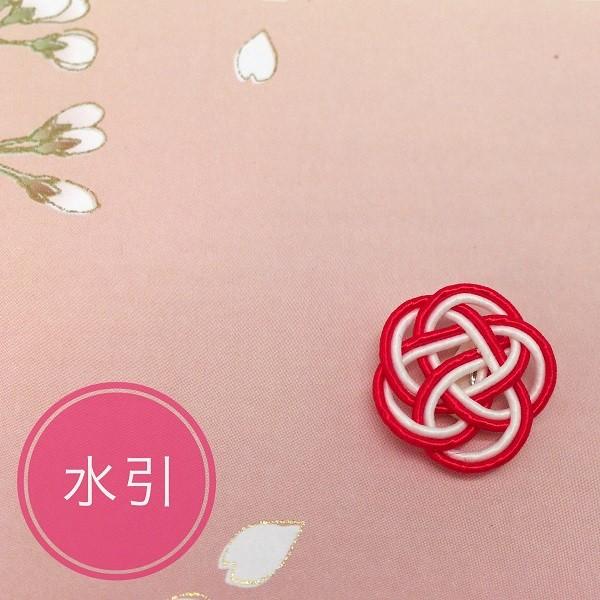 水引細工 【朱玉】 紅白 梅結び 両面テープ付き アクセサリー 水引き飾り 水引