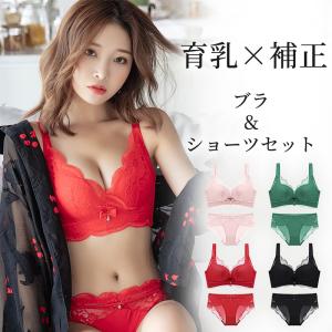 ブラショーツセット 脇高ブラ ノンワイヤー 谷間 美胸 レディース 下着 超盛 補正ブラ 脇肉 レース ストレスフリー 快適 通気性 ムレにくい