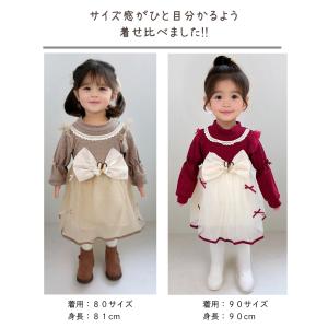ベビー服 ワンピース 長袖 チュール リボン ...の詳細画像3