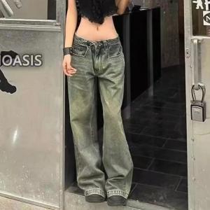 【美品】【特注一点物】デニムサルエルパンツ 古着ビンテージ韓国y2kグランジ デニム パンツ ジーンズ 箔 メタリック 韓国 ストリート系 ダンス 衣装