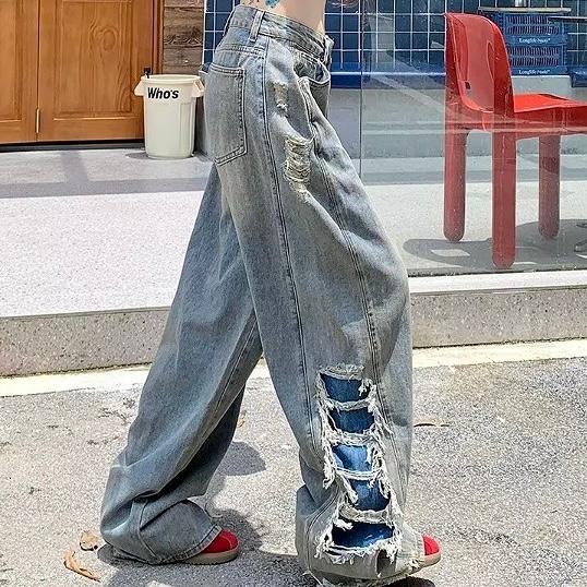 リメイク風 デニム パンツ ダメージ 韓国 ストリート系 ダンス 衣装 Y2K グランジ K-POP...