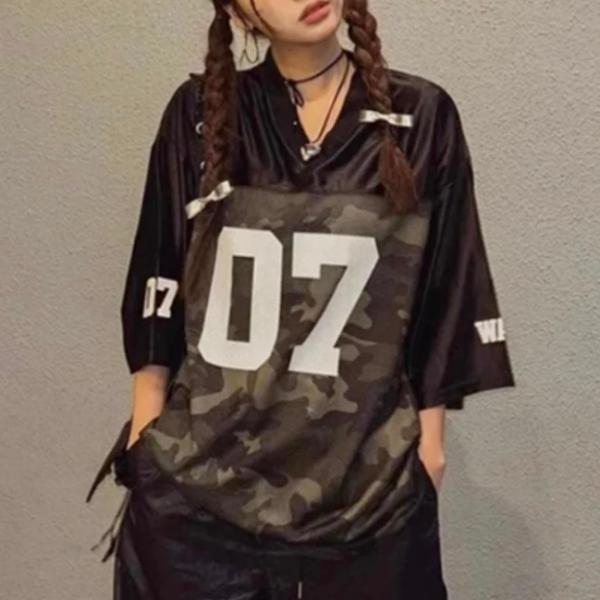ゲーム Tシャツ 迷彩柄 半袖 シャツ カモフラ メッシュ ナンバー ロゴ 韓国 ストリート ダンス...