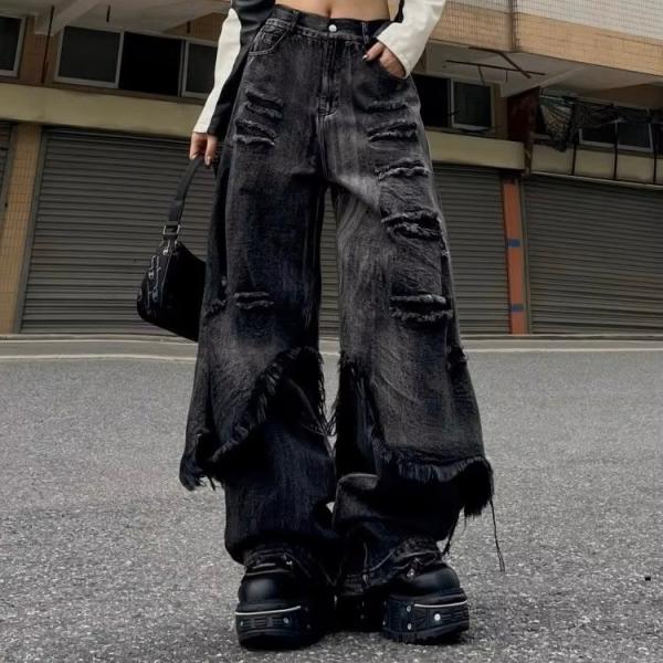 リメイク風 デニム パンツ  ドッキング ダメージ ジーンズ 韓国 ストリート系 ダンス 衣装 K-...