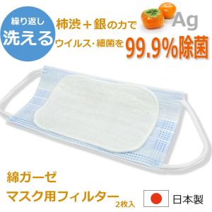 洗える マスクフィルター マスク用 フィルター シート 日本製 綿 ガーゼ 柿渋 銀 柿渋タンニン マスク補助 除菌インナー 抗菌 除菌 2枚入り