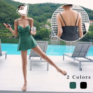 レディース 水着 大人 上品 シンプル 無地 ビキニ フレア