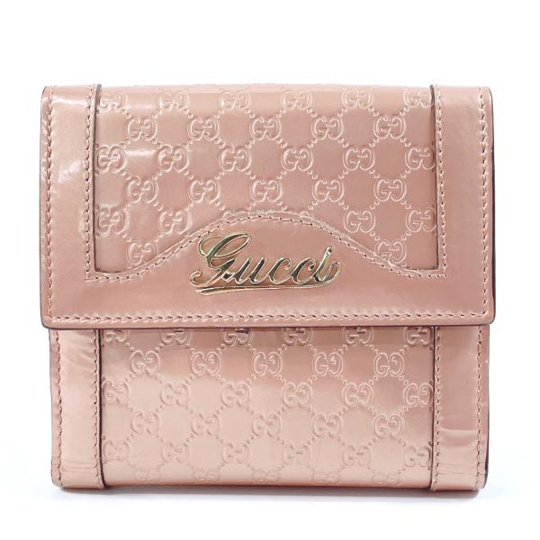 グッチ GUCCI 二つ折り財布 282412 Wホック マイクログッチシマ パテントレザー ピンク