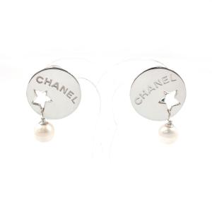 シャネル CHANEL イヤリング ラウンドプレート ロゴ スター シルバー925/フェイクパール 新品仕上げ済み ヴィンテージ ジュエリー