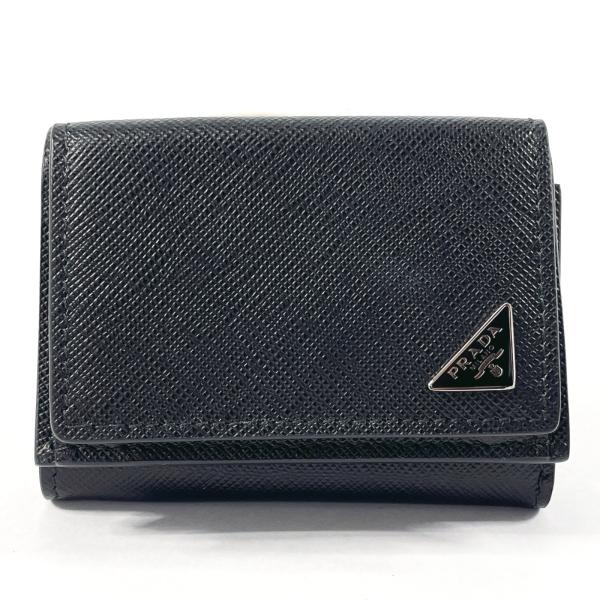 プラダ 三つ折り財布 2MH021 サフィアーノレザー ブラック 未使用品 シンプル PRADA