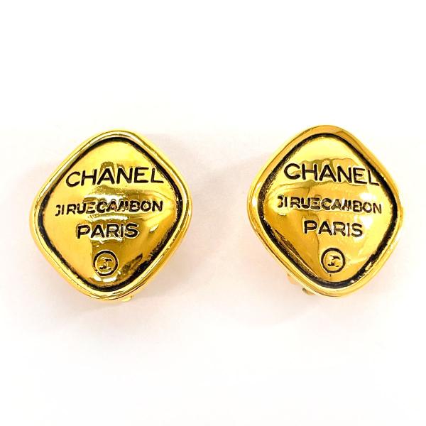 シャネル CHANEL イヤリング ヴィンテージ カンボンライン メタル ひし形 ゴールド アクセサ...