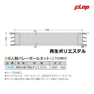 寺西喜 検定AA級 上下テープ付 6人制バレーネット(サイドベルト付